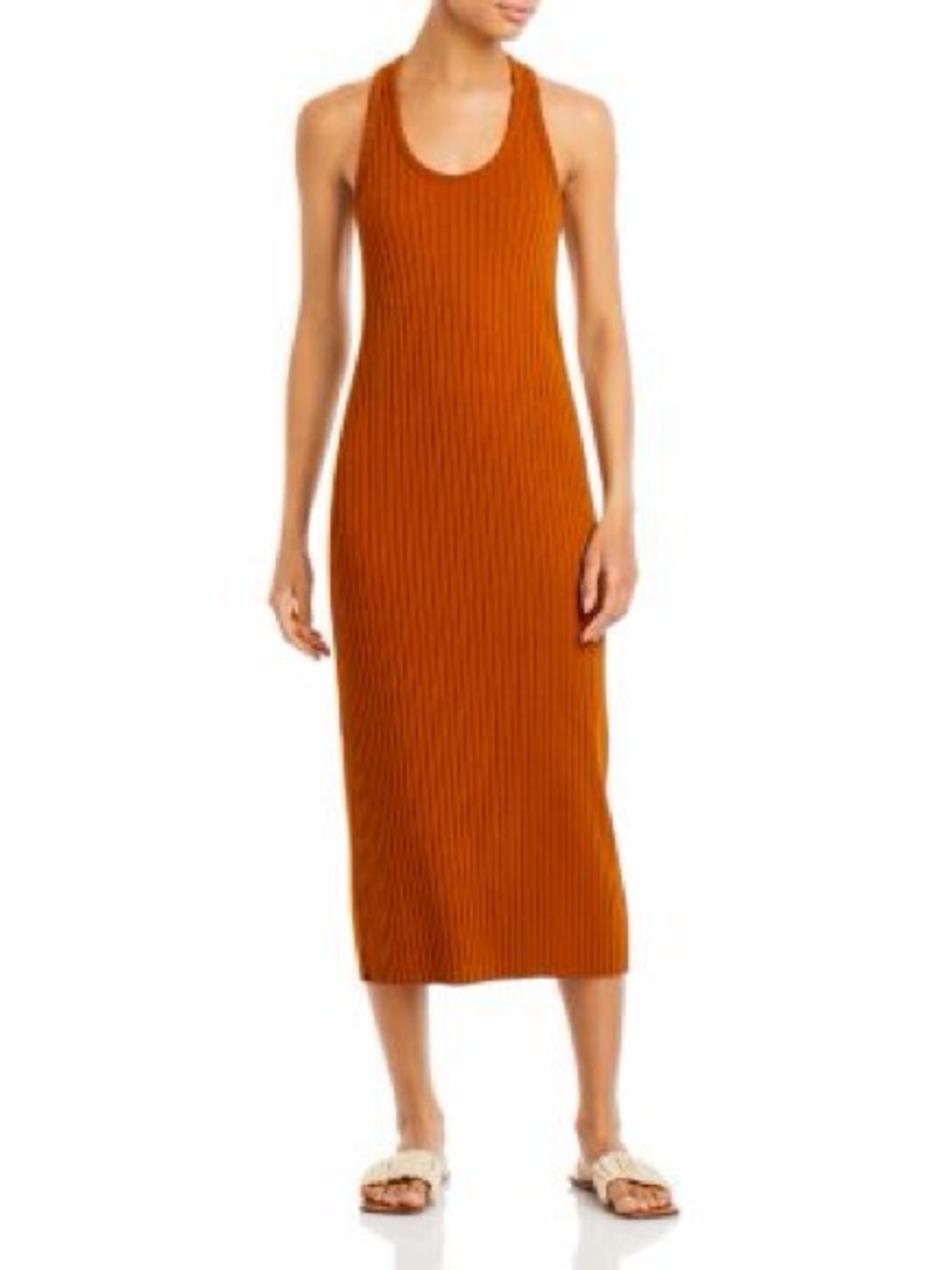 Vince Rust Ribbed Racerback Tank Midi Cotton Blend Dress Size M